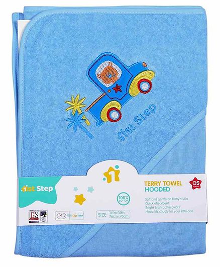 1st Step Hooded Terry Towel Truck Patch - Blue