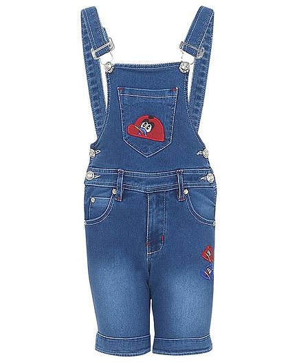 FirstClap Cartoon Patch Sleeveless Dungaree - Light Blue