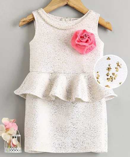 The KidShop Golden Foil Printed Sleeveless Peplum Dress - Off White