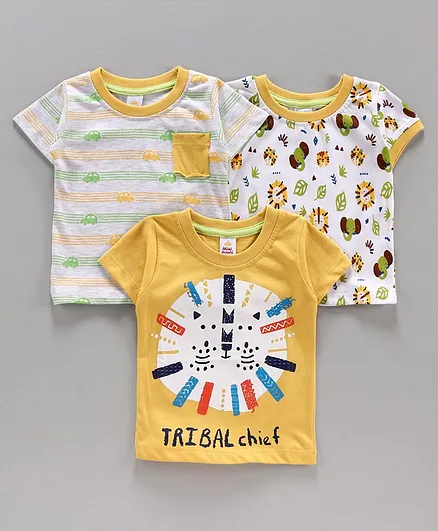 Mini Donuts Half Sleeves Tees Multi Print Pack of 3 - Yellow White