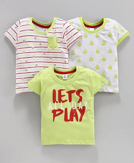 Mini Donuts Half Sleeves Tees Multi Print Pack of 3 - Green White