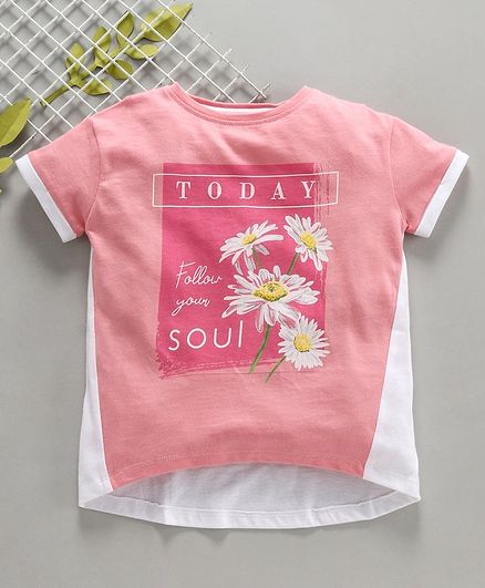 Ventra Half Sleeves Flower Printed Top - Peach