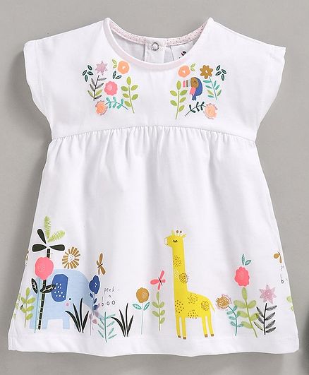 Ollypop Cap Sleeves Frock Floral Print - White