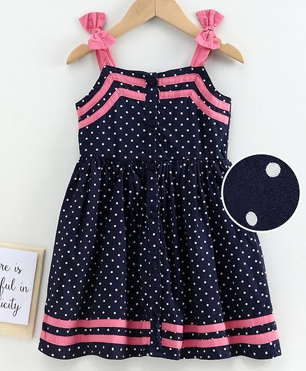 Babyoye Cotton Sleeveless Printed Frock Bow Applique - Navy Blue
