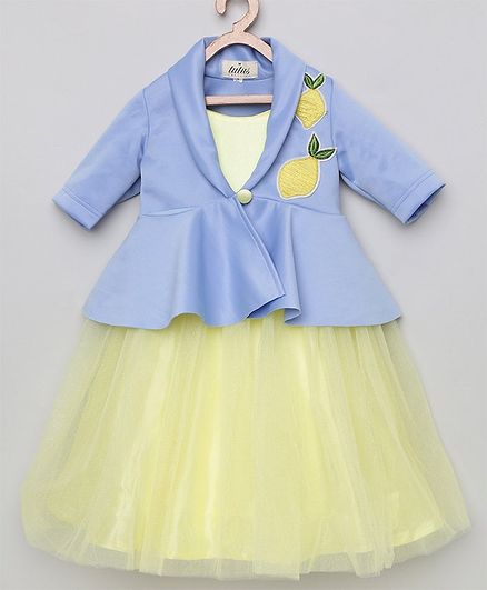 Tutus By Tutu Sleeveless Tutu Flared Gown With Lemon Embroidery Detailing Jacket - Blue & Yellow