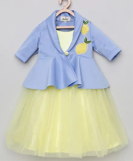 Tutus By Tutu Sleeveless Tutu Flared Gown With Lemon Embroidery Detailing Jacket - Blue & Yellow