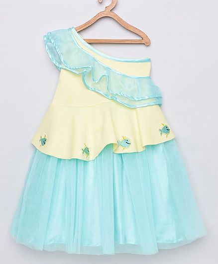 Tutus By Tutu Sleeveless Ruffle Detailed Fish Patch One Shoulder Dress - Blue