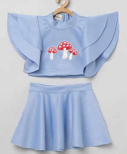 Tutus By Tutu Short Ruffle Sleeves Mushroom Patch Top With Skirt - Violet