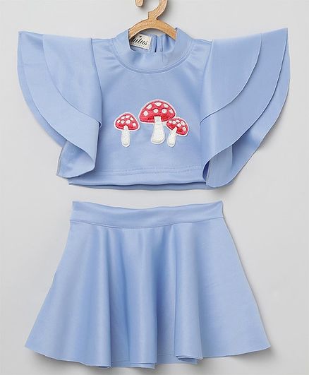 Tutus By Tutu Short Ruffle Sleeves Mushroom Patch Top With Skirt - Violet