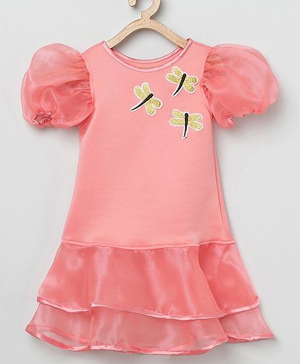 Tutus By Tutu Short Sleeves Dragon Fly Patch Dress - Peach