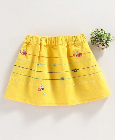 Under Fourteen Only Flower Embroidered Skirt - Yellow