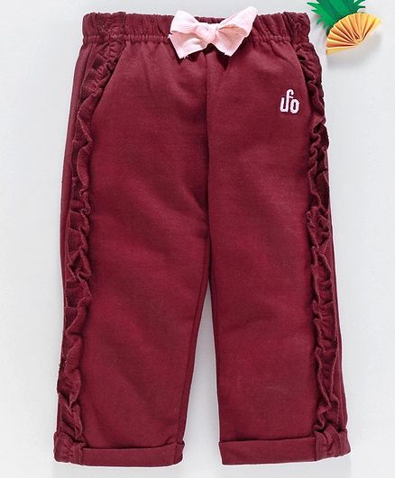 Under Fourteen Only Three Fourth Length Ruffle Detail Joggers - Maroon