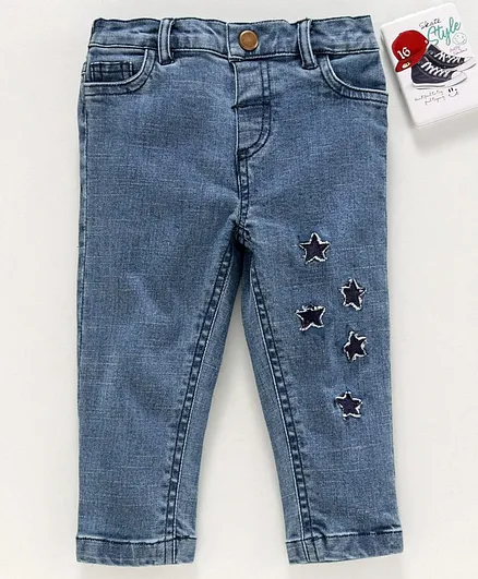 Under Fourteen Only Full Length Star Pattern Jeans - Blue