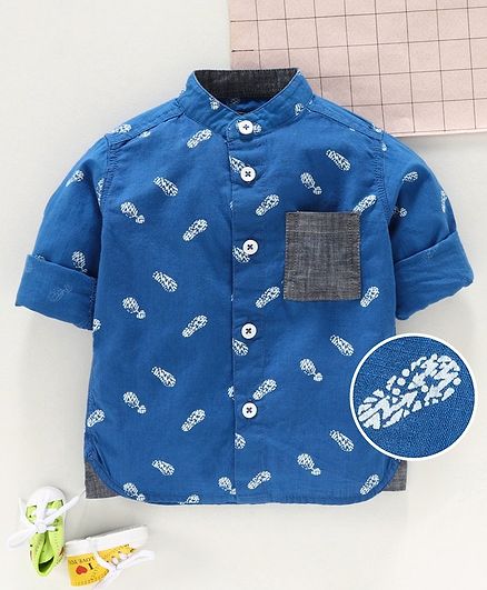 Under Fourteen Only Foot Print Full Sleeves Shirt - Blue