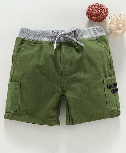 Under Fourteen Only Adventure Awaits Embroidered Shorts - Green