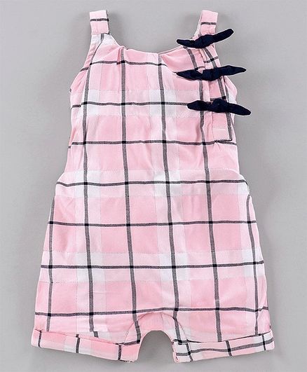 Babyoye Cotton Singlet Sleeves Checked Jumpsuit - Pink