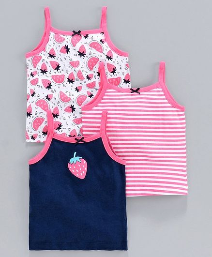 Babyoye Cotton Printed and Striped Slips Pack of 3 - Pink Blue