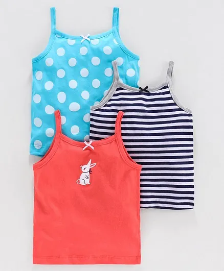Babyoye Cotton Polka Dots & Striped Singlet Camisole Pack of 3 - Turquoise Navy Coral