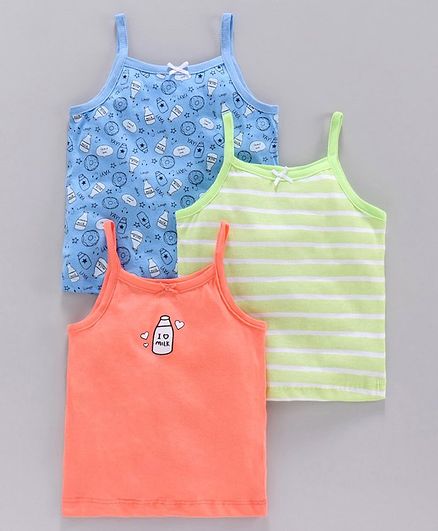 Babyoye Cotton Camisole Printed & Striped Pack of 3 - Multicolor