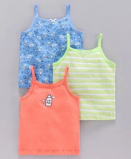 Babyoye Biowash Cotton Camisole Printed & Striped Pack of 3 - Multicolor