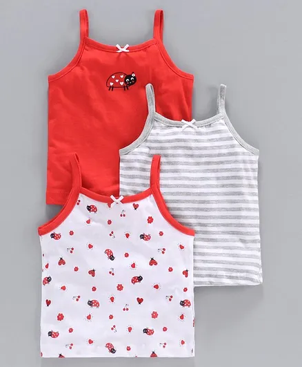 Babyoye Cotton Singlet Camisole Ladybug Pack of 3 - Red White