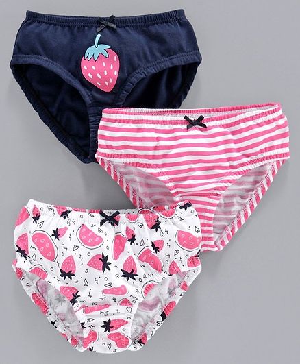 Babyoye Striped and Printed Panties Pack of 3 - Blue Pink