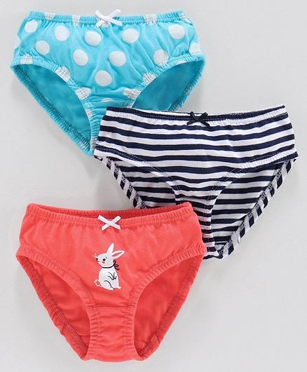 Babyoye Cotton Panties Striped & Polka Dots Pack of 3 - Turquoise & Red
