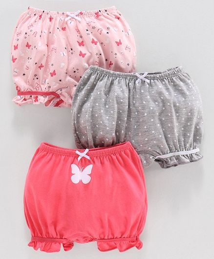 Babyoye Bloomers Polka Dot & Butterfly Print Pack of 3 - Pink Grey