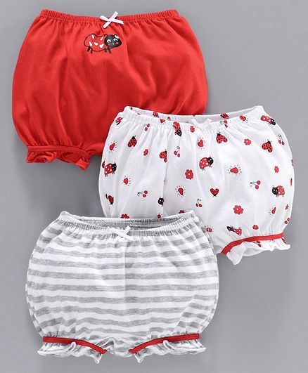 Babyoye Bloomers Striped & ladybug Print Pack of 3 - Red White