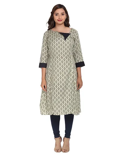 Morph Maternity Flower Print Three Fourth Sleeves Nursing Kurta - Green
