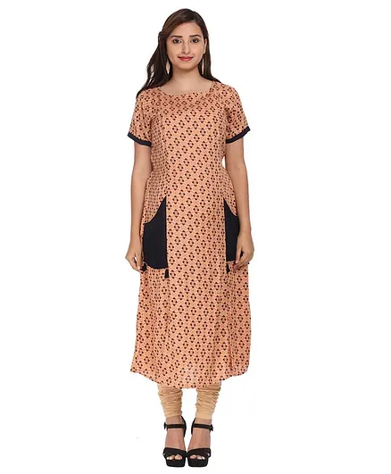 Morph Maternity Printed Half Sleeves Nursing Kurta - Peach