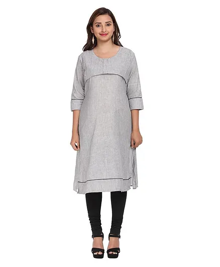 Morph Striped Three Fourth Sleeves Maternity Kurta - Black & White