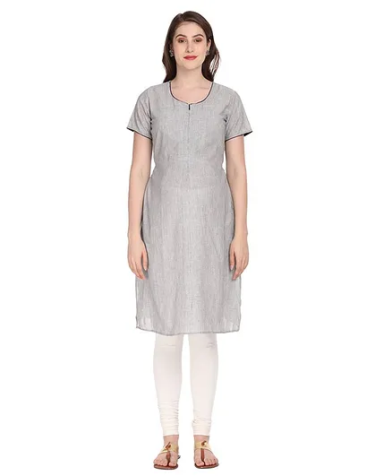 Morph Solid Half Sleeves Maternity Kurta - Grey