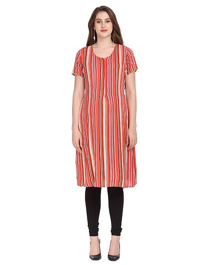 Morph Maternity Striped Half Sleeves Maternity Kurta - Red