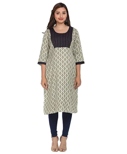 Morph Printed Three Fourth Sleeves Maternity Kurta - Pista Green