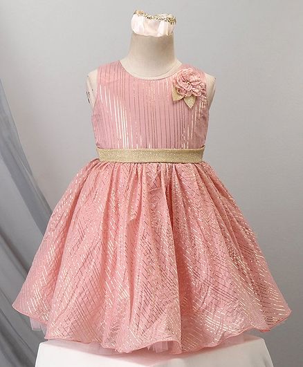Rassha Golden Striped Sleeveless Dress - Peach