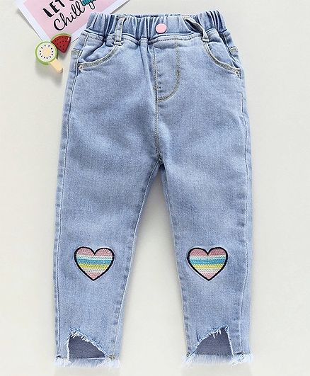 Kookie Kids Full Length Jeans with Heart Patch - Light Blue