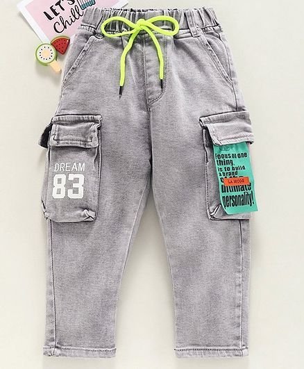 Kookie Kids Full Length Jogger Jeans With Elasticated Waist Text Print - Grey