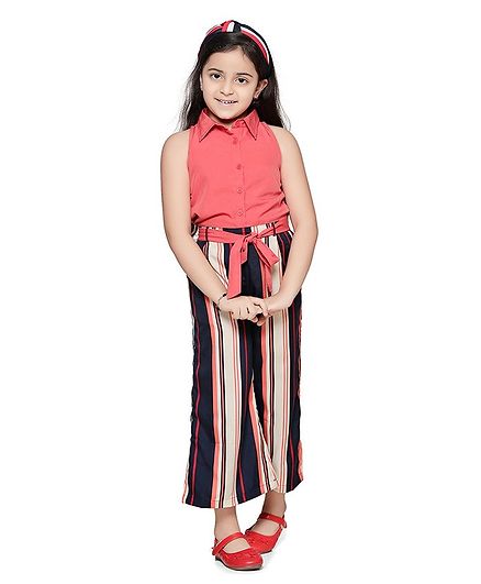 Lilpicks Couture Sleeveless Striped Jumpsuit - Peach