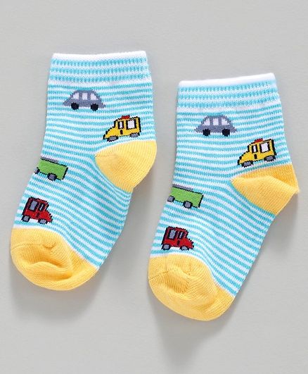 Mustang Ankle Length Stripe Socks Car Design - Blue Yellow