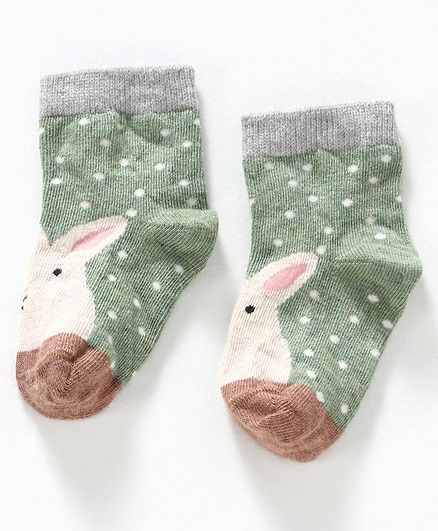 Mustang Ankle Length Socks Bunny Design - Light Green