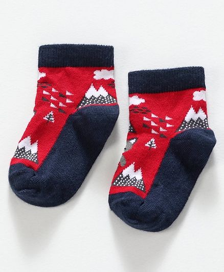 Mustang Ankle Length Socks Animal Design - Red Navy Blue