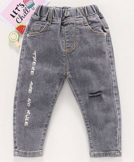 Kookie Kids Full Length Jeans Text Print - Grey