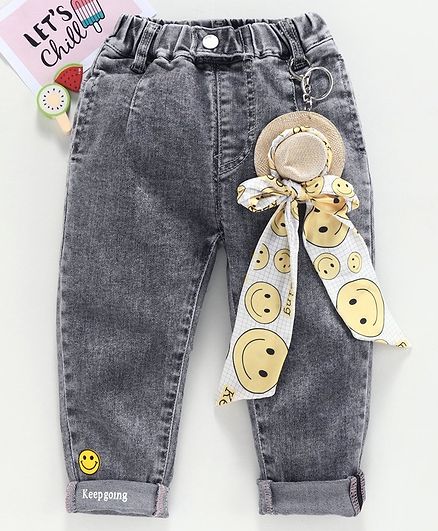 Kookie Kids Full Length Denim Jeans With Smiley Hat Clip On - Grey