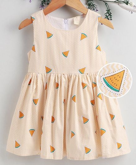 Kookie Kids Sleeveless Frock Watermelon Print - Yellow