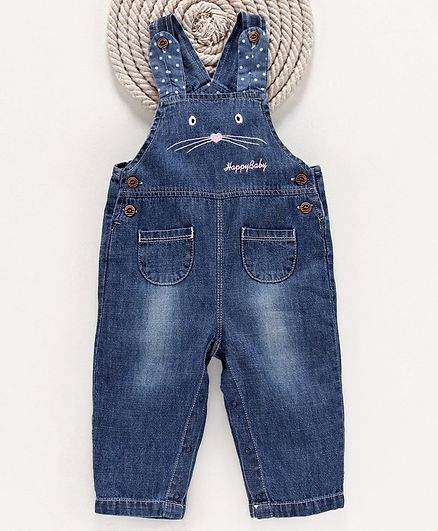 Kookie Kids Full Length Dungaree Dungaree Animal Embroidery - Dark Blue