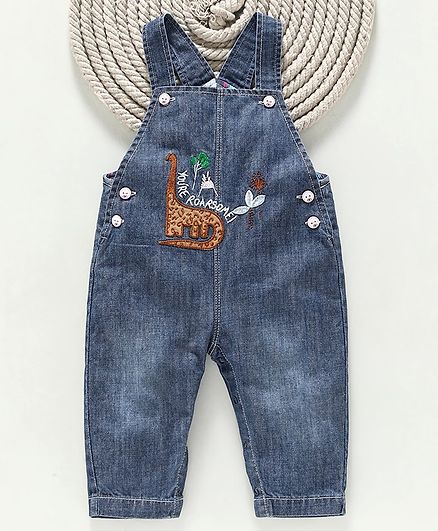 Kookie Kids Full Length Dungaree Dino Patch - Dark Blue