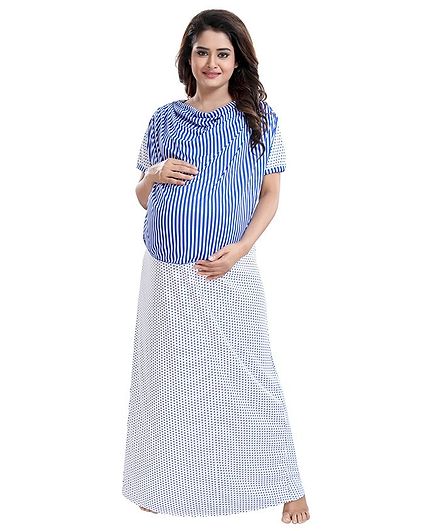 Fabme Half Sleeves Striped Detailing Maternity Nighty - Blue