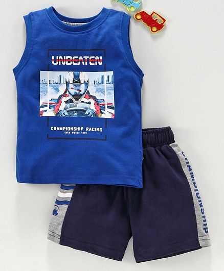 Cucumber Sleeveless Tee & Shorts Racer Print - Blue