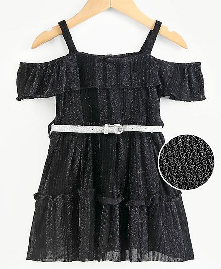 Babyoye Cold Shoulder Party Frock - Black